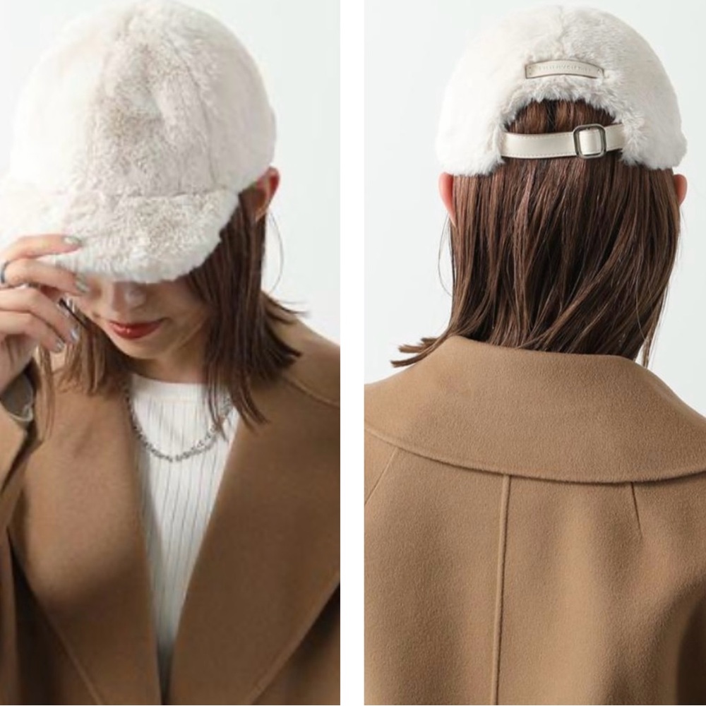 STELLA McCARTNEY IVORY FAUX FUR CAP, FEATURES CURVED PEAK, AN ADUSTIBLE STRAP - Picture 11 of 16